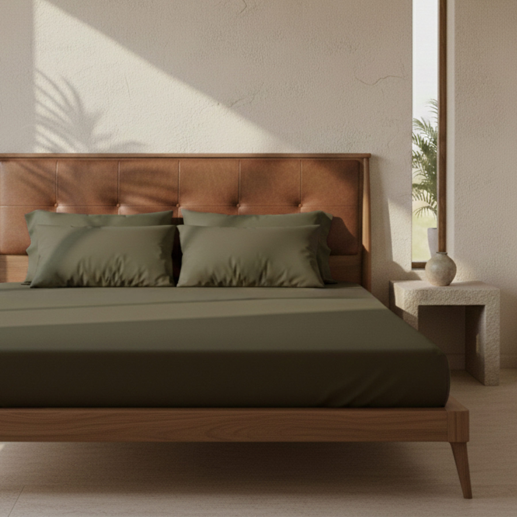 Moss Olive Percale Cooling Bedsheet Set