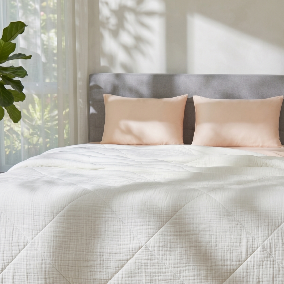 Cloud White Cotton Gauze Light Summer Quilt