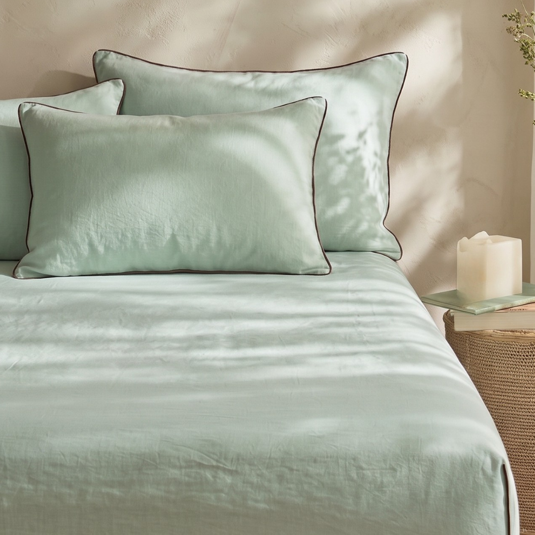 Mint Green Linen Bedsheet Set