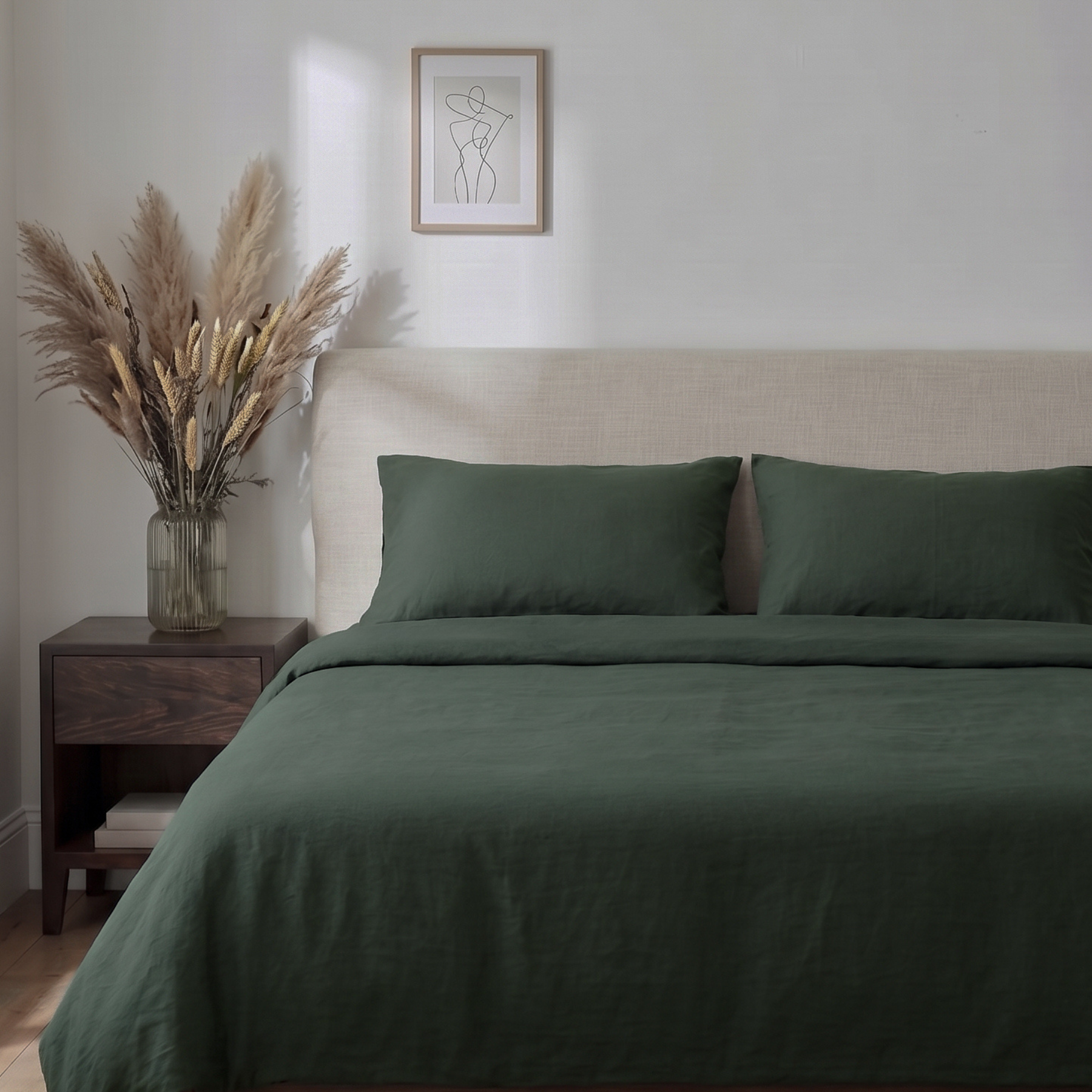 Pine Green Percale Cotton Duvet Cover Set