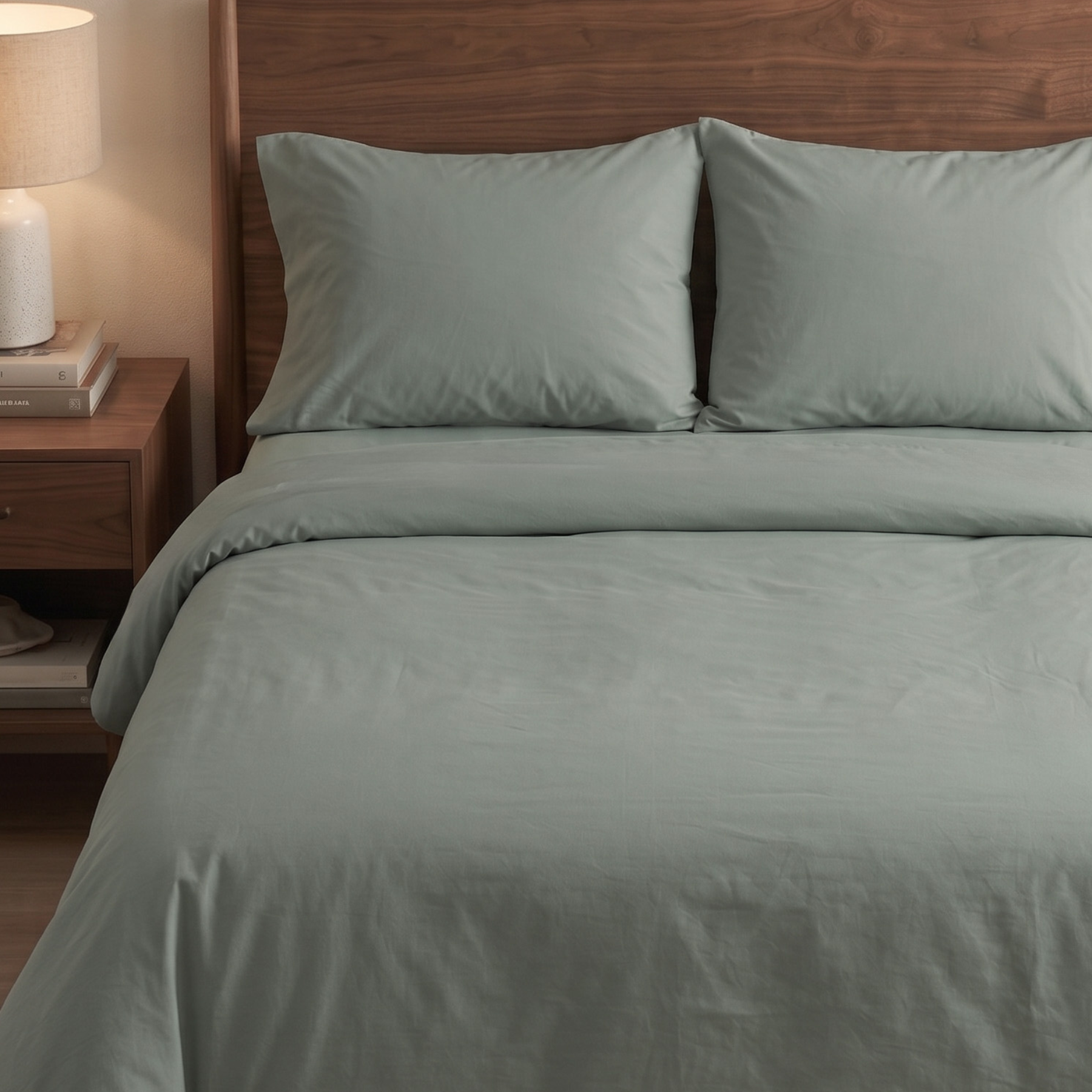 Rain Green Percale Cotton Duvet Cover Set