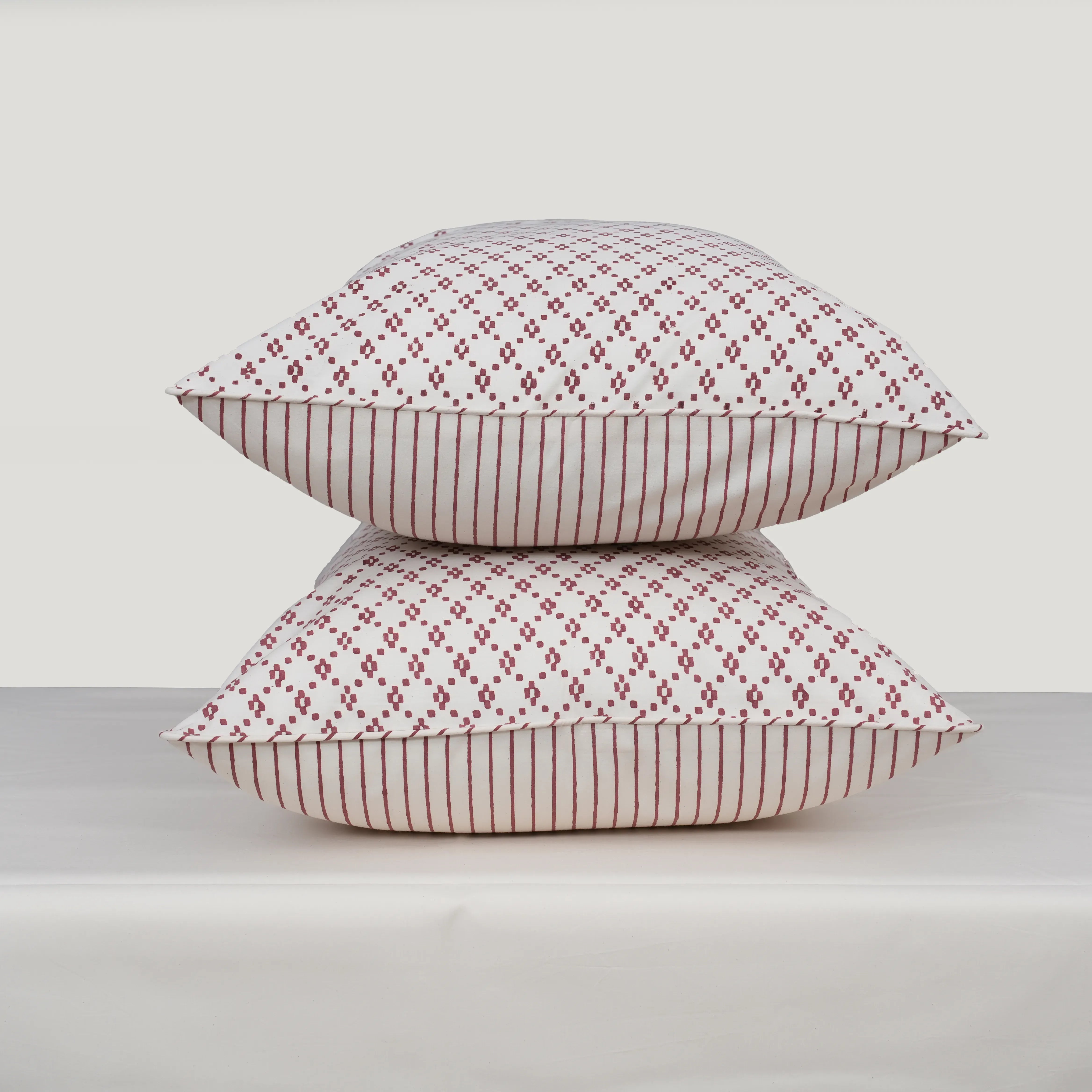 Crimson Lattice Block Printed Percale Bedsheet Set