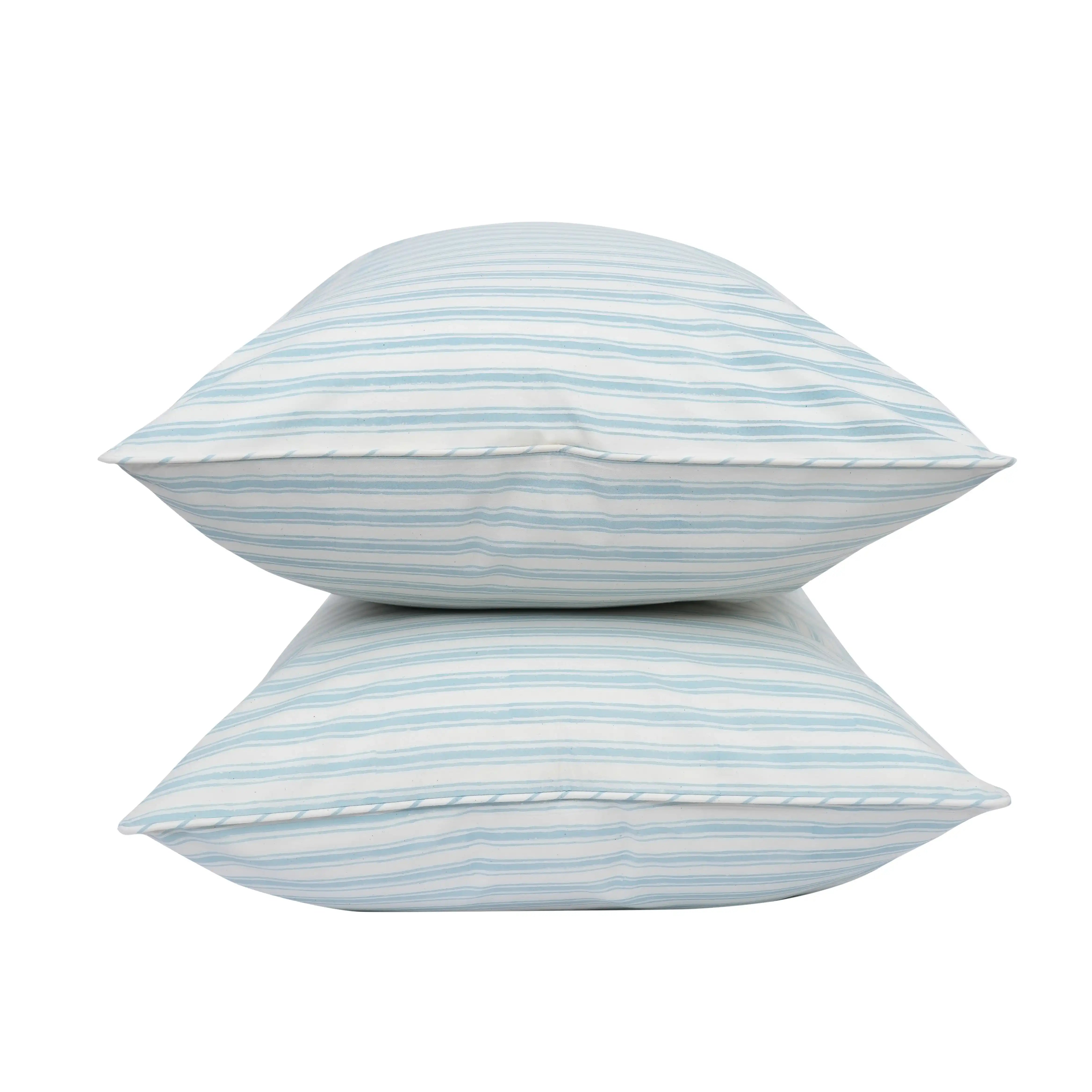 Celeste Blue Block Printed Percale Pillow Cases (Set of 2)