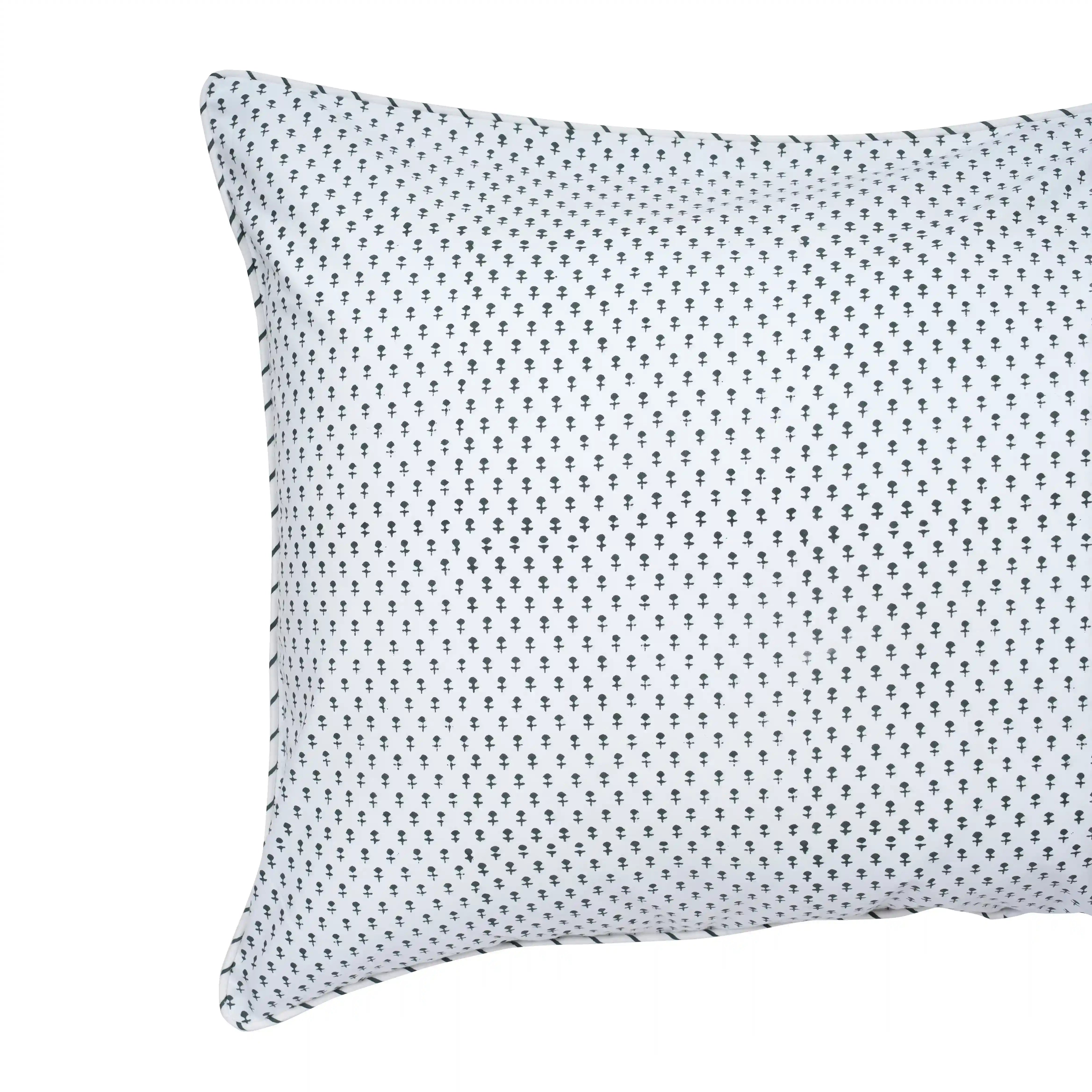 Green Bloom Block Printed Percale Pillow Cases (Set of 2)