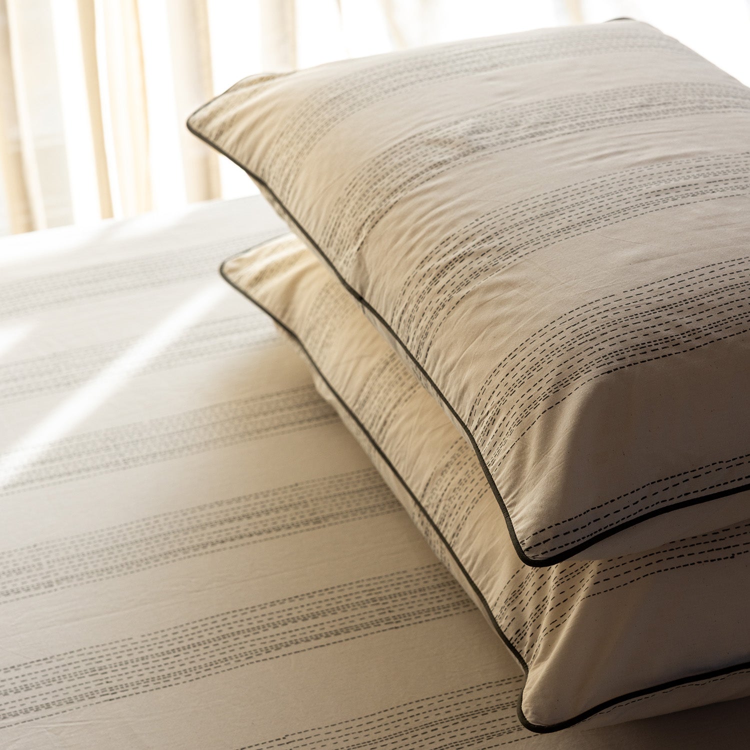 Willow Green Block Printed Percale Bedsheet Set