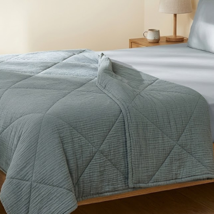Ocean Blue Cotton Gauze Light Summer Quilt