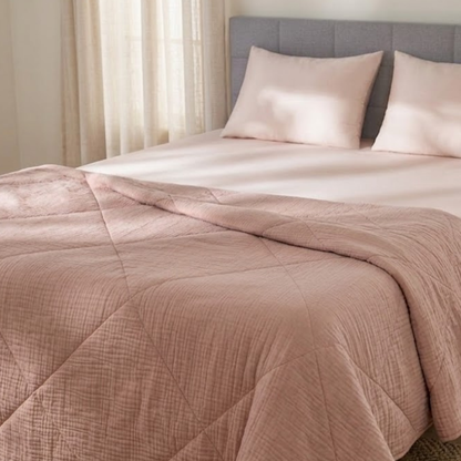 Heather Pink Cotton Gauze Light Summer Quilt