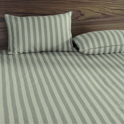 Pine Green Yarn Dyed Broad Stripe Bedsheet Set