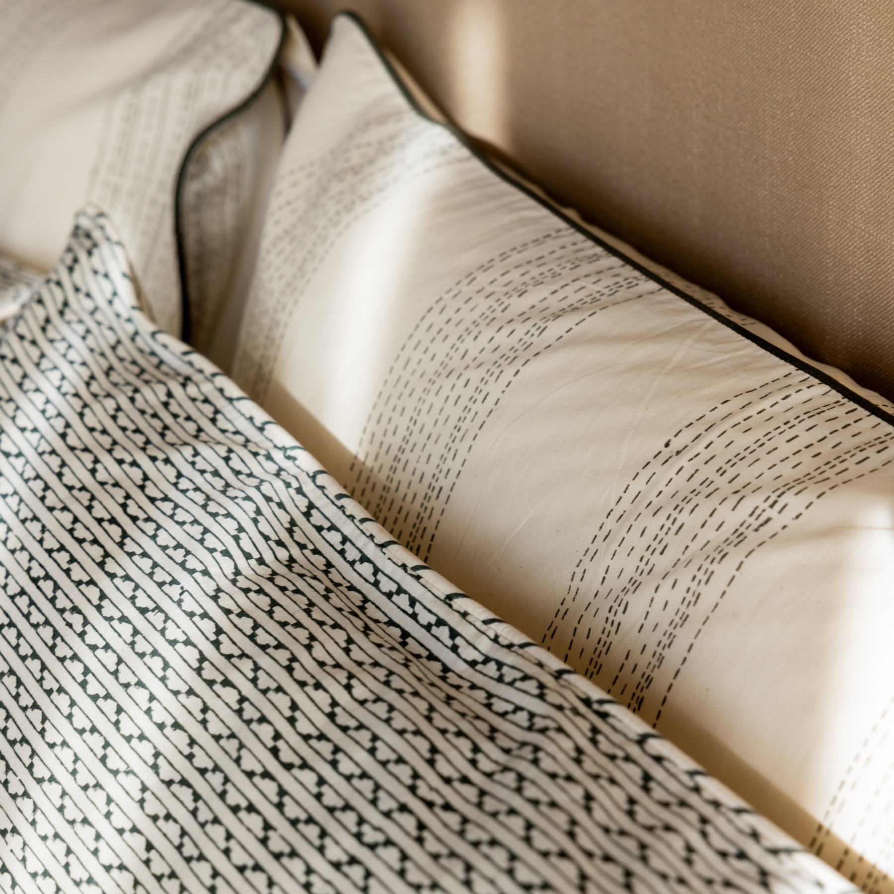 Willow Green Block Printed Percale Bedsheet Set