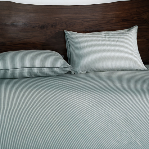 Pine Green Yarn Dyed Pin Stripe Bedsheet Set