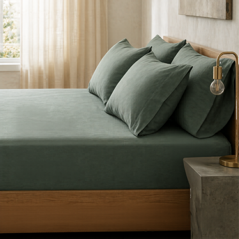 Pine Green Percale Cooling Bedsheet Set