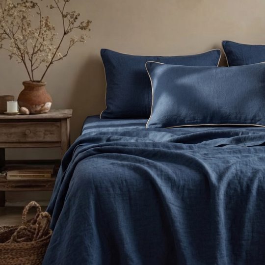 Deep Indigo Linen Bedsheet Set