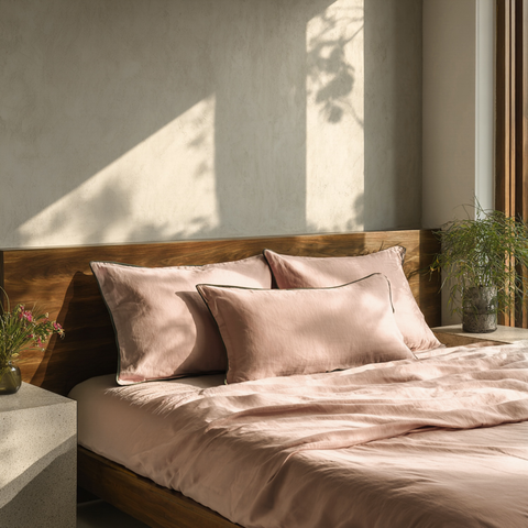 Apricot Pink Linen Bedsheet Set