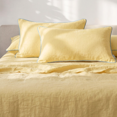 Sunlit Yellow Linen Bedsheet Set