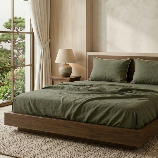 Desert Green Linen Bedsheet Set