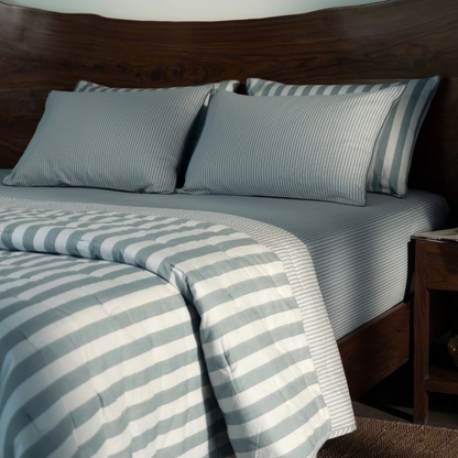Pine Green Yarn Dyed Reversible Stripe Quilt