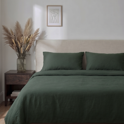 Pine Green Percale Cotton Duvet Cover Set
