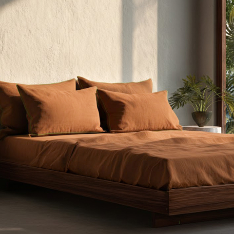 Cinnamon Brown Linen Bedsheet Set