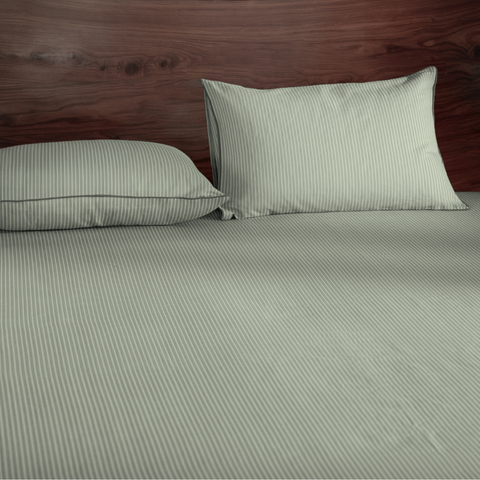 Pine Green Yarn Dyed Pin Stripe Bedsheet Set