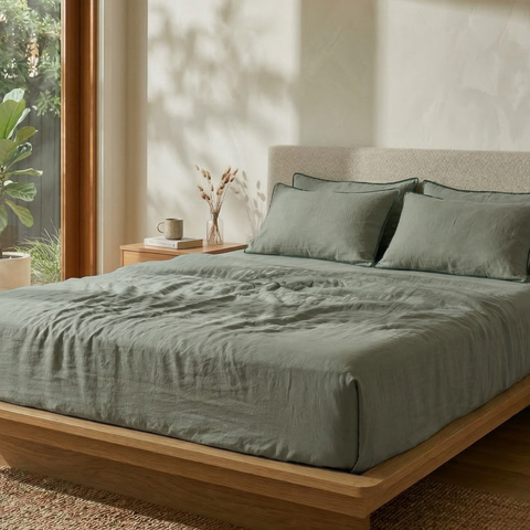 Sage Green Linen Bedsheet Set