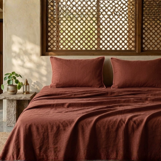 New Crimson Linen Bedsheet Set