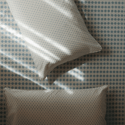 Azure Blue Block Printed Percale Bedsheet Set