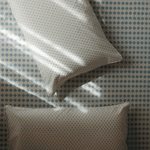 Azure Blue Block Printed Percale Bedsheet Set