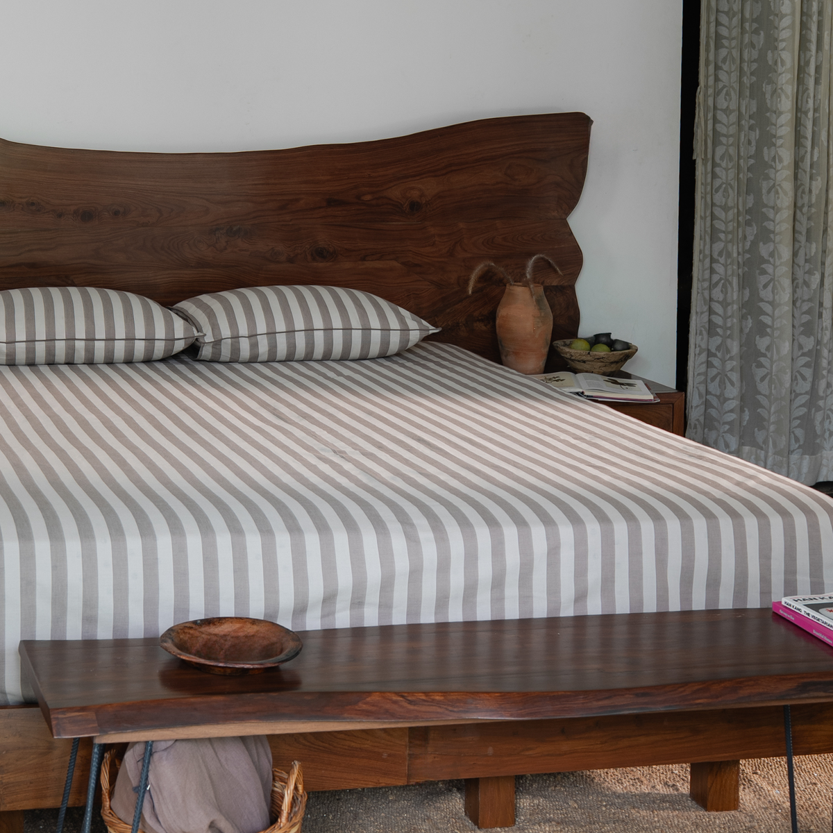 Riverbed Brown Yarn Dyed Broad Stripe Bedsheet Set