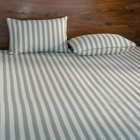 Pine Green Yarn Dyed Broad Stripe Bedsheet Set