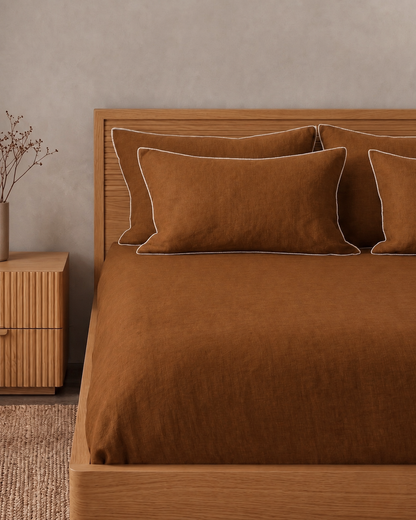 Maple Brown Linen Bedsheet Set