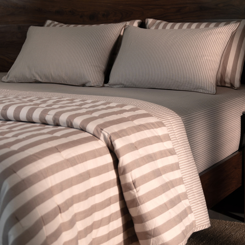 Riverbed Brown Yarn Dyed Reversible Stripe Quilt