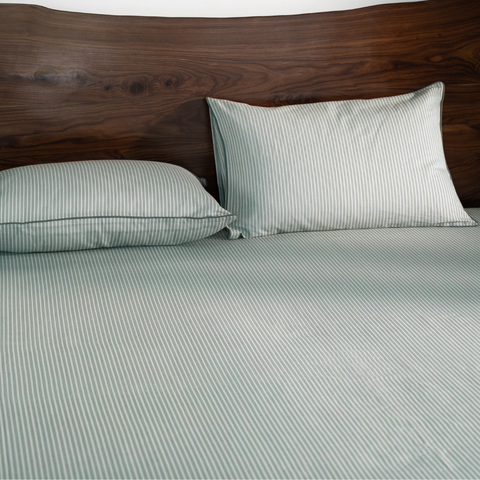 Pine Green Yarn Dyed Pin Stripe Bedsheet Set