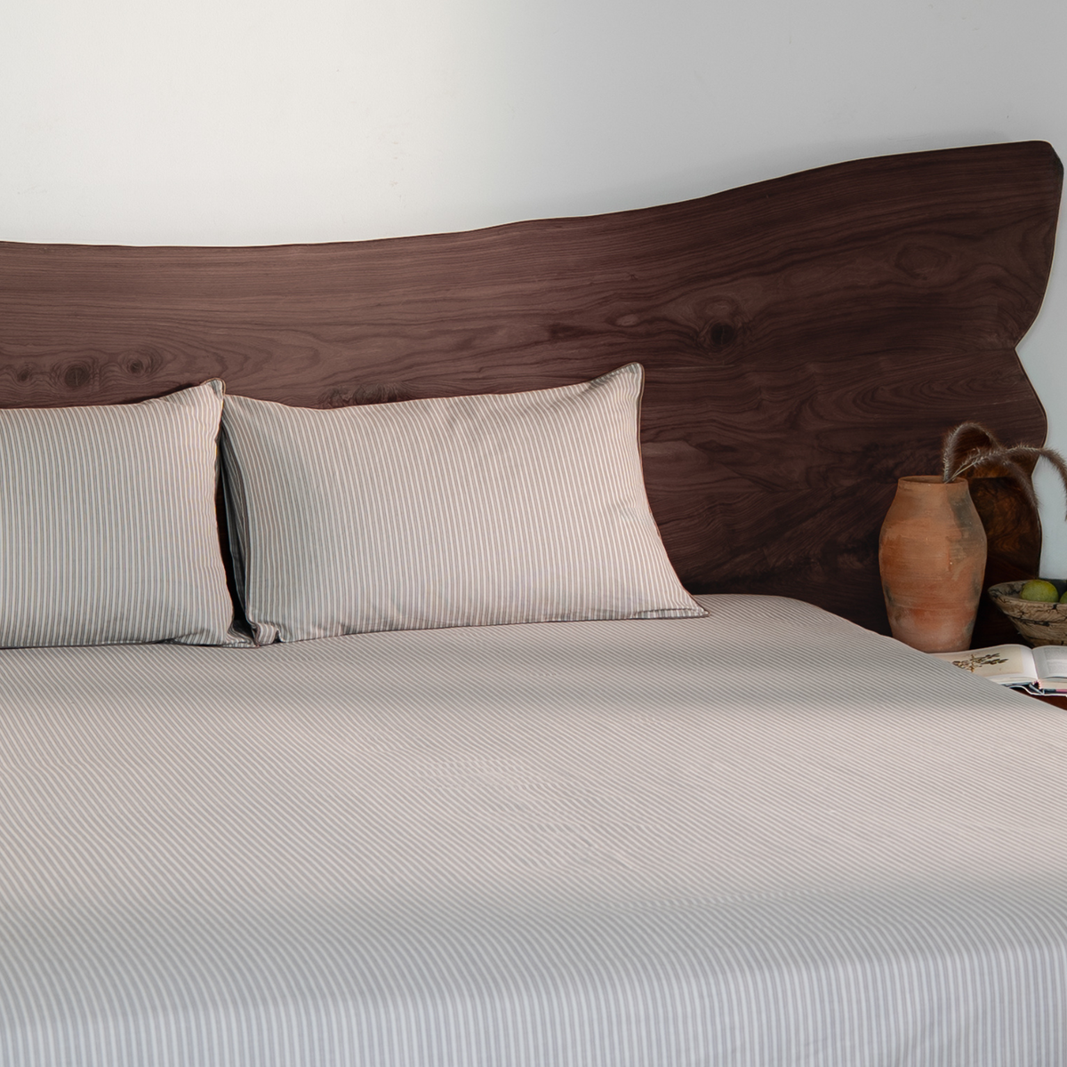 Riverbed Brown Yarn Dyed Pin Stripe Bedsheet Set