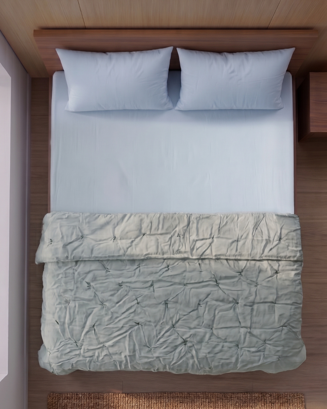 After Rain - Blue Summer Percale Bedsheet & Rain Green Percale Quilt