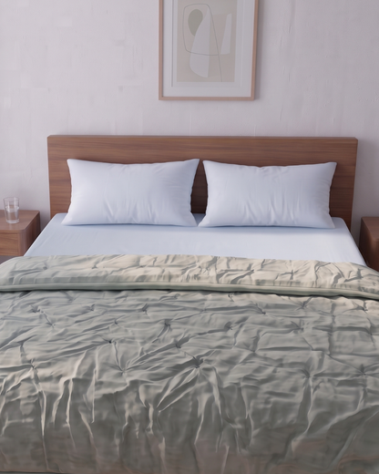 After Rain - Blue Summer Percale Bedsheet & Rain Green Percale Quilt