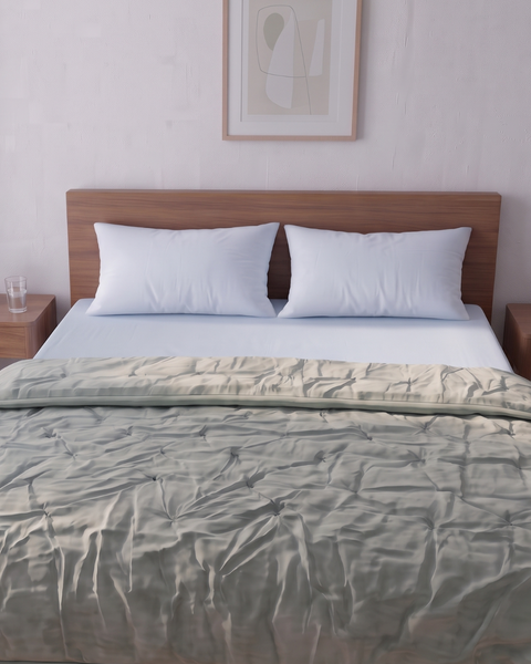 After Rain - Blue Summer Percale Bedsheet & Rain Green Percale Quilt