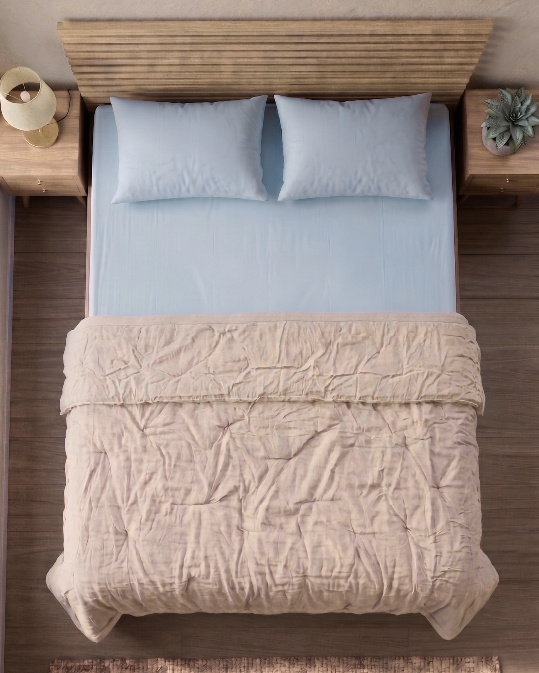 Open Windows- Blue Summer Percale Bedsheet & Loom Beige Percale Quilt