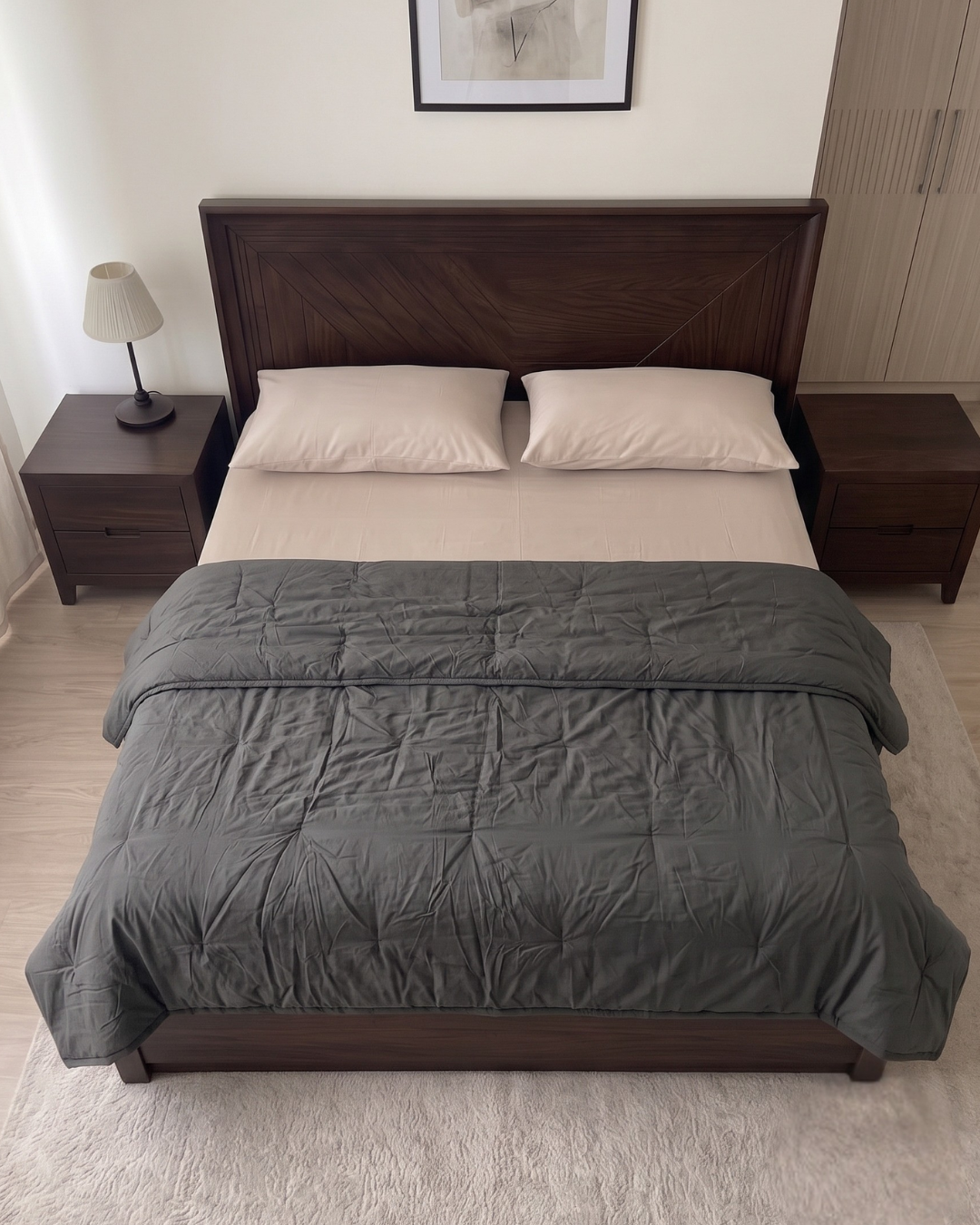 Coastline -  Loom Beige Percale Bedsheet & Aegean Blue Percale Quilt