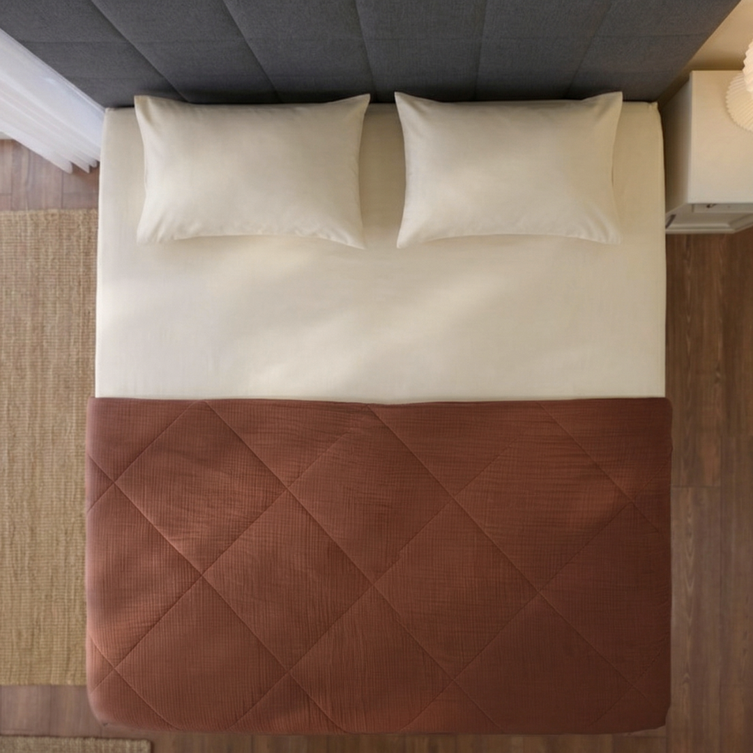 Bed In a Box - Summer Box : Copper Brown Quilt and Desized Ivory Bedsheet Set