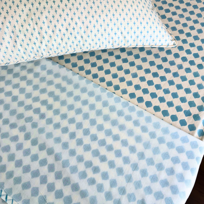 Azure Blue Block Printed Percale Dohar