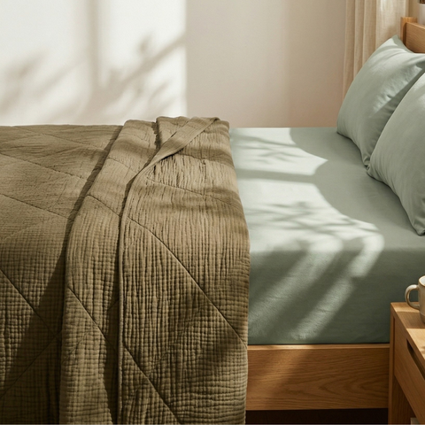 Bed In a Box - Olive Box :  Olive Grove Quilt and Greenmint Bedsheet Set