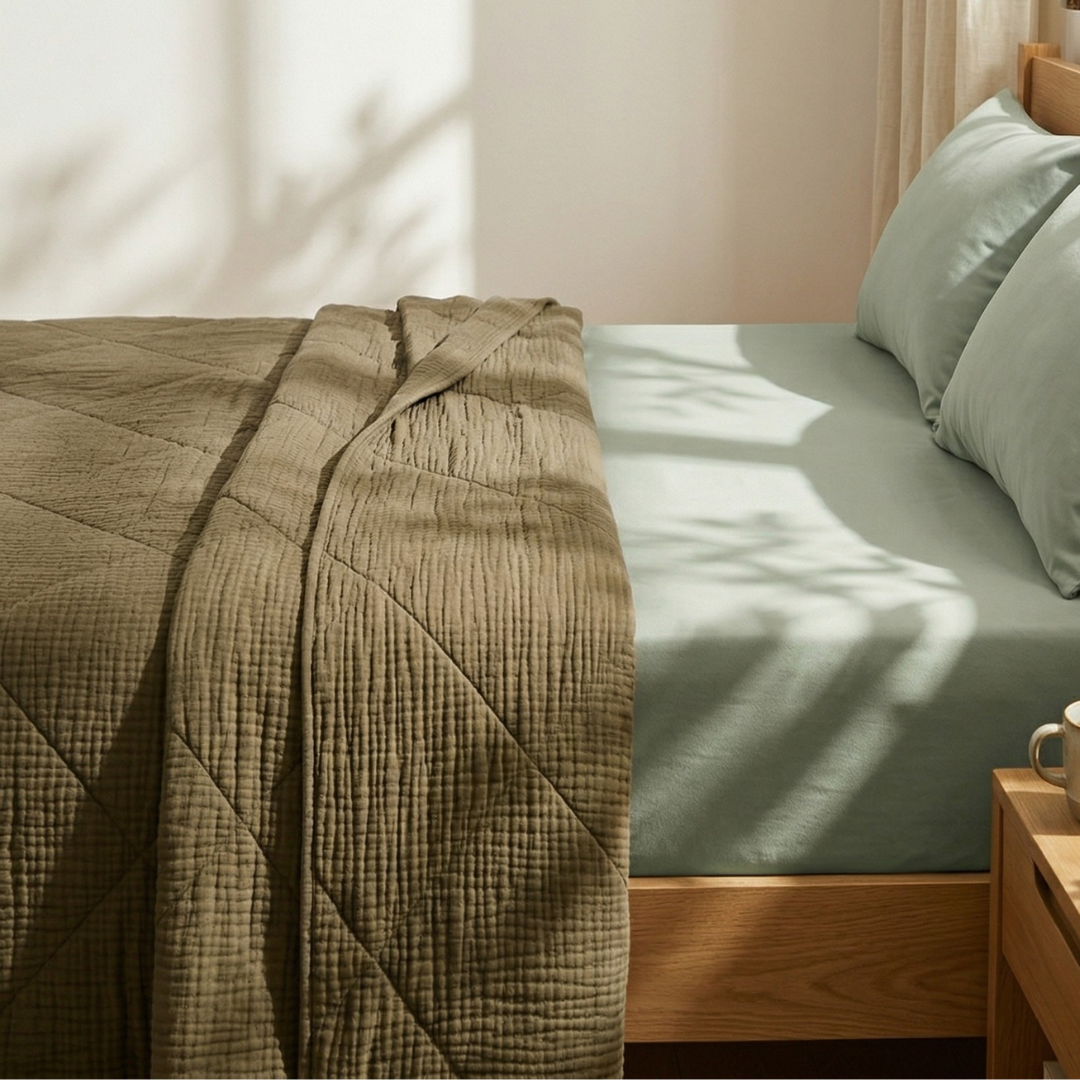 Olive Grove Cotton Gauze Light Summer Quilt