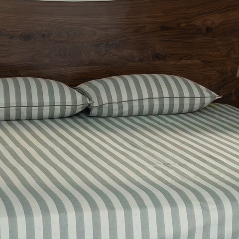 Pine Green Yarn Dyed Broad Stripe Bedsheet Set