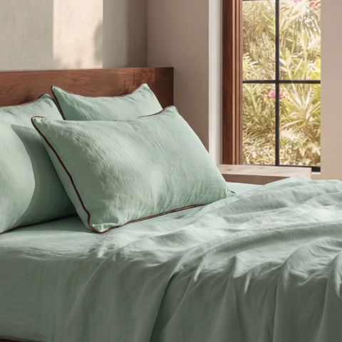 Mint Green Linen Bedsheet Set