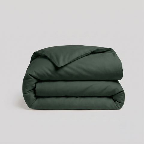 Pine Green Percale Cotton Duvet Cover with 2 Shams