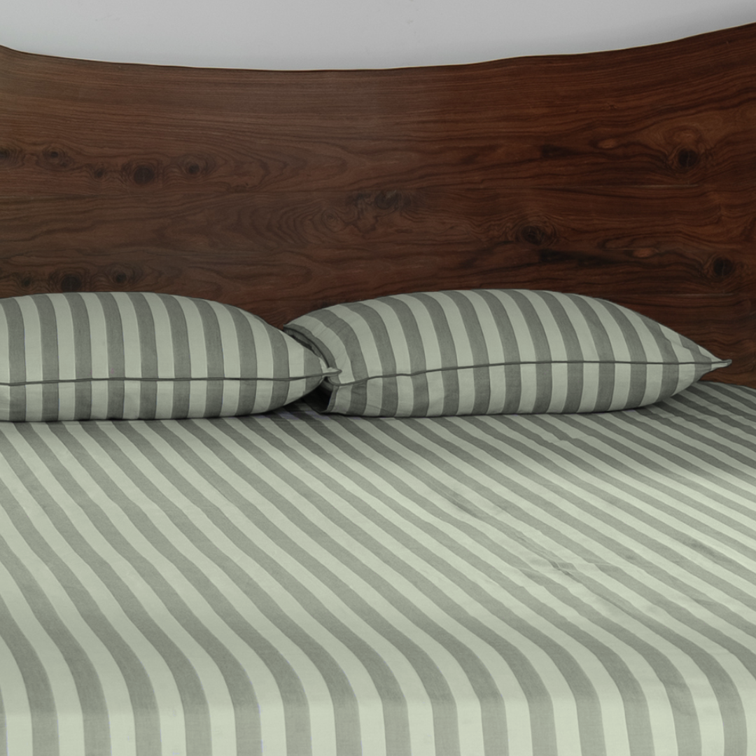 Pine Green Yarn Dyed Broad Stripe Bedsheet Set