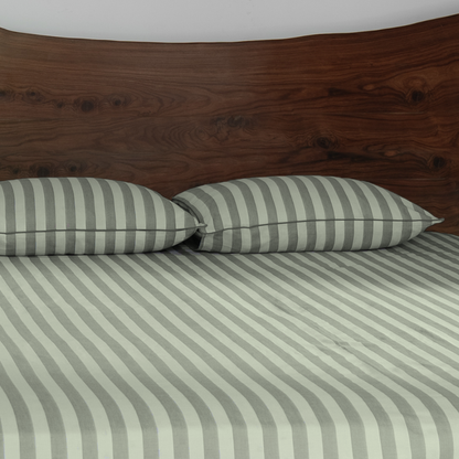 Pine Green Yarn Dyed Broad Stripe Bedsheet Set