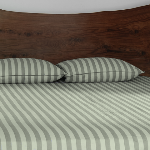 Pine Green Yarn Dyed Broad Stripe Bedsheet Set