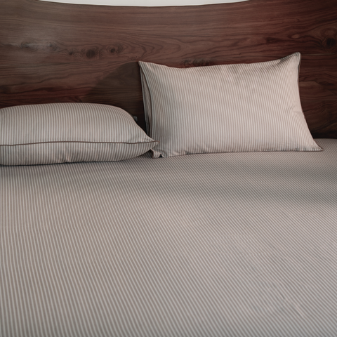 Riverbed Brown Yarn Dyed Pin Stripe Bedsheet Set
