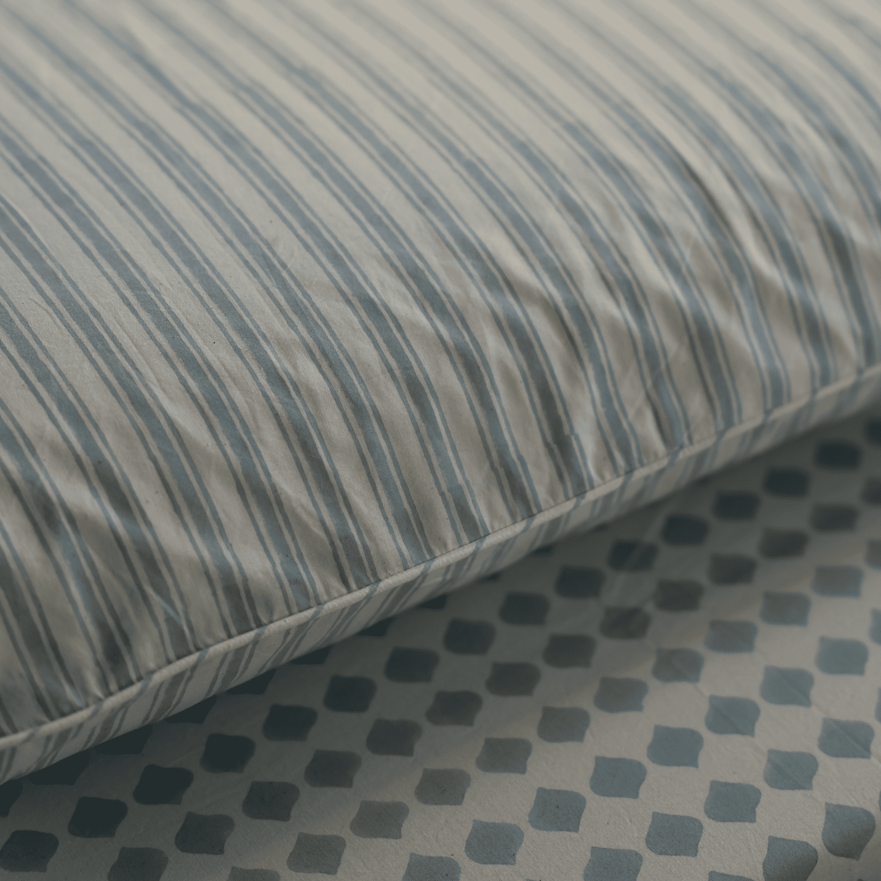 Azure Blue Block Printed Percale Bedsheet Set